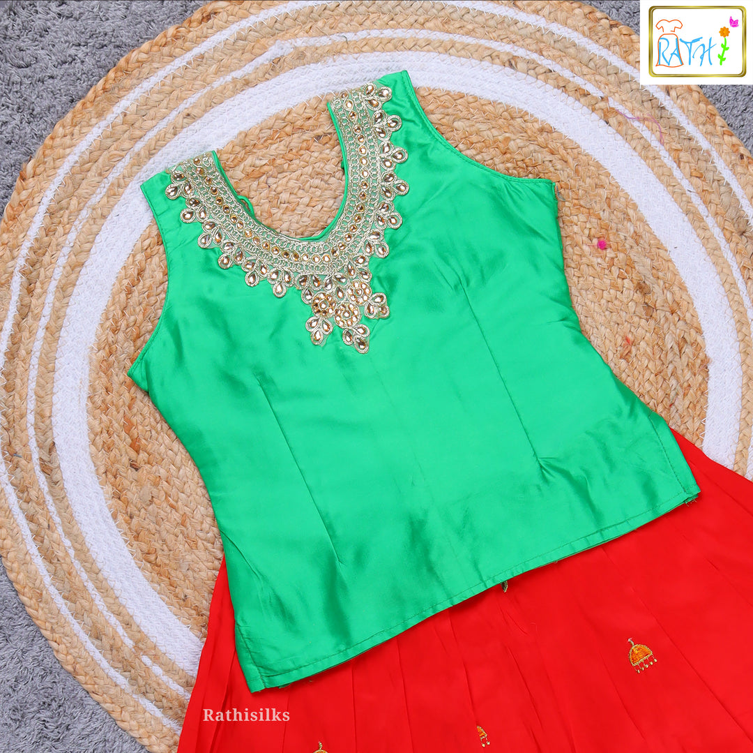 Girls’ Red & Green Pavadai Sattai
