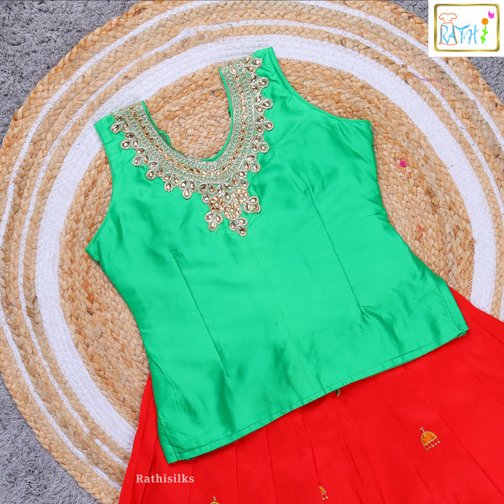 Girls’ Red & Green Pavadai Sattai