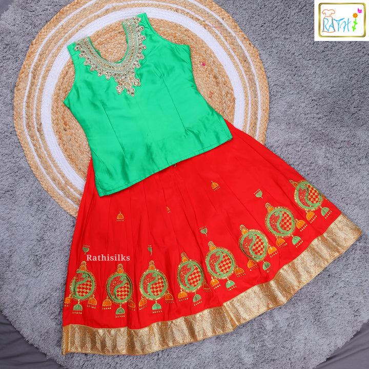 Girls’ Red & Green Pavadai Sattai