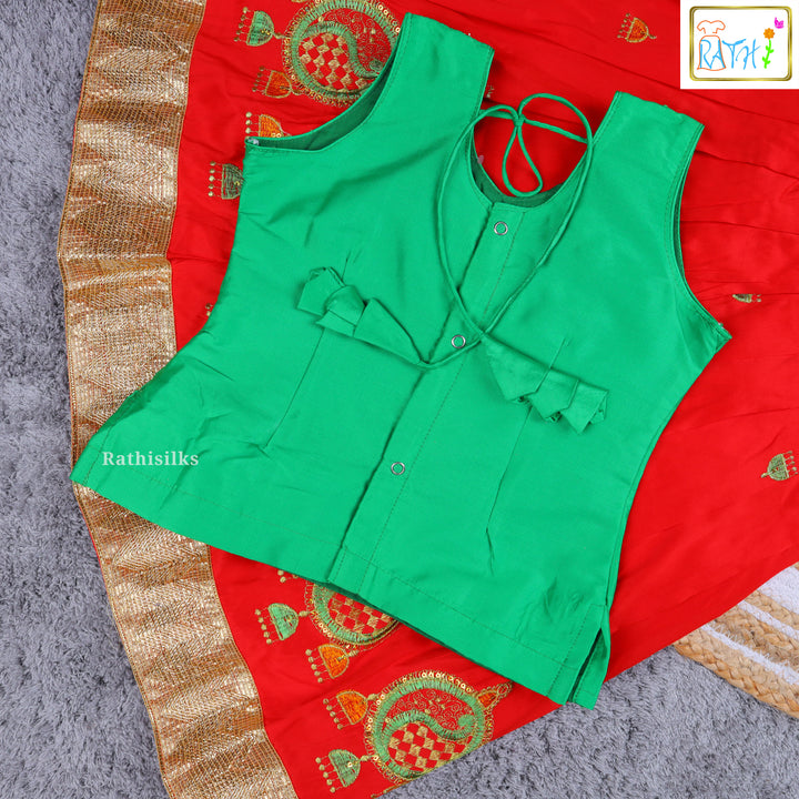 Girls’ Red & Green Pavadai Sattai