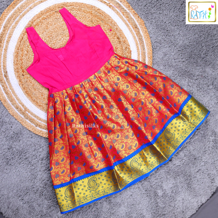 Pink & Orange Kanchipuram Pavadai Sattai