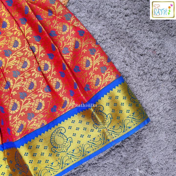 Pink & Orange Kanchipuram Pavadai Sattai