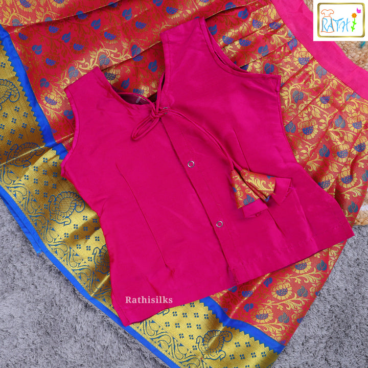 Pink & Orange Kanchipuram Pavadai Sattai