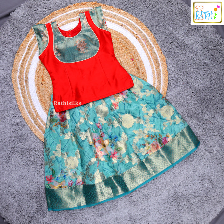 Red & Green Floral Pavadai Sattai