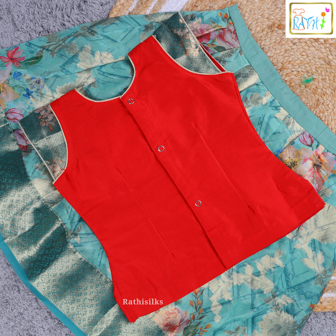 Red & Green Floral Pavadai Sattai