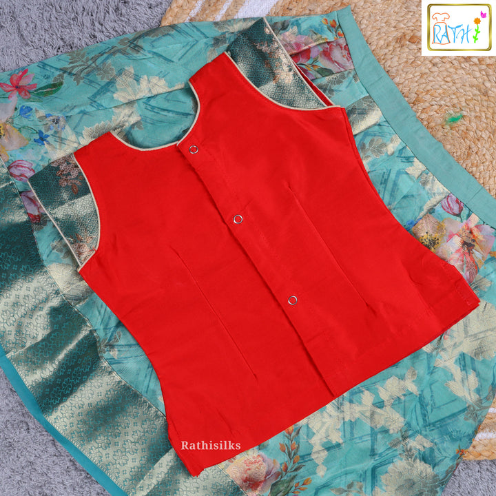 Red & Green Floral Pavadai Sattai