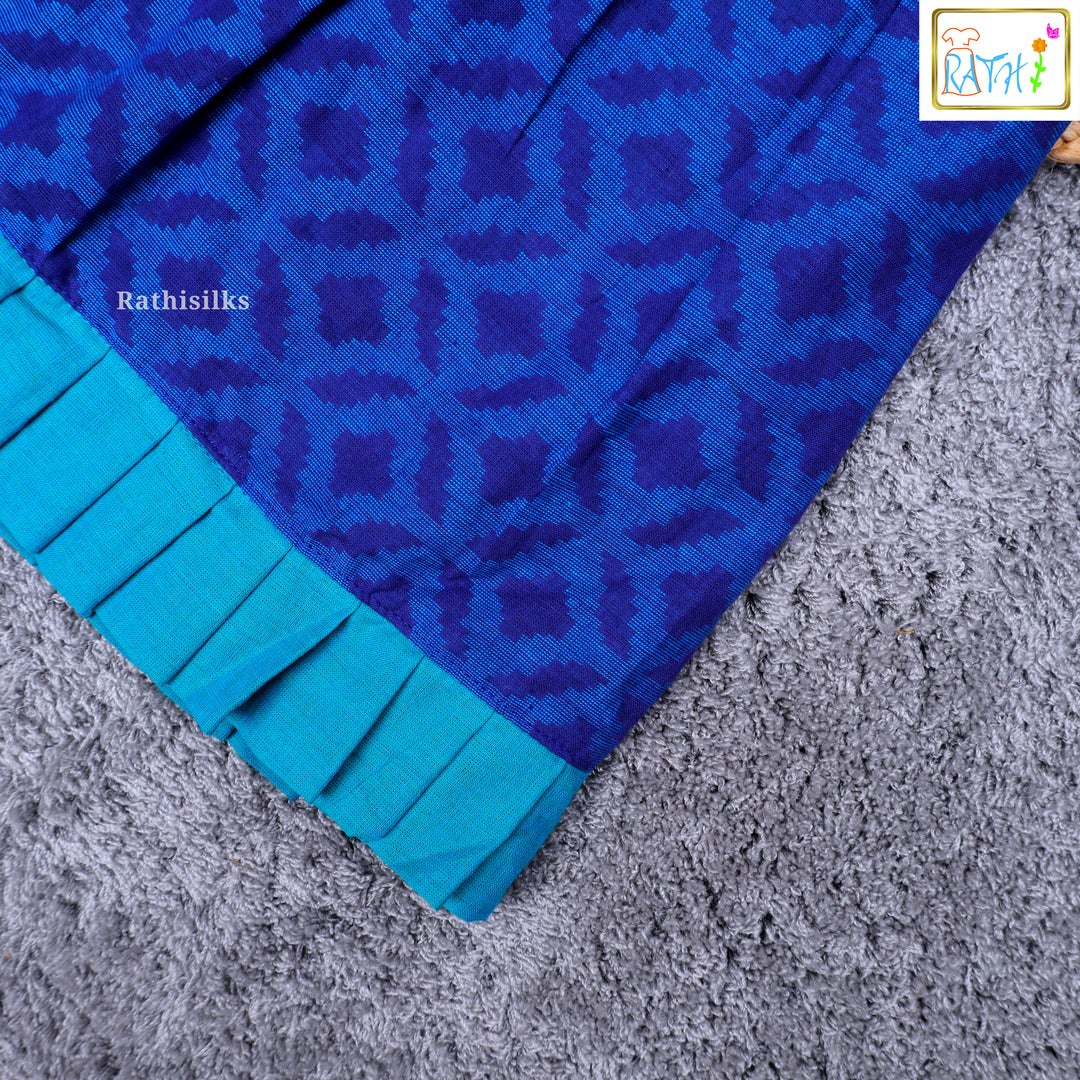 Elegant Blue Ikat Cotton Frock