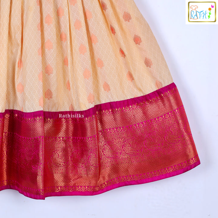 Girls’ Peach & Pink Brocade Yoke Frock