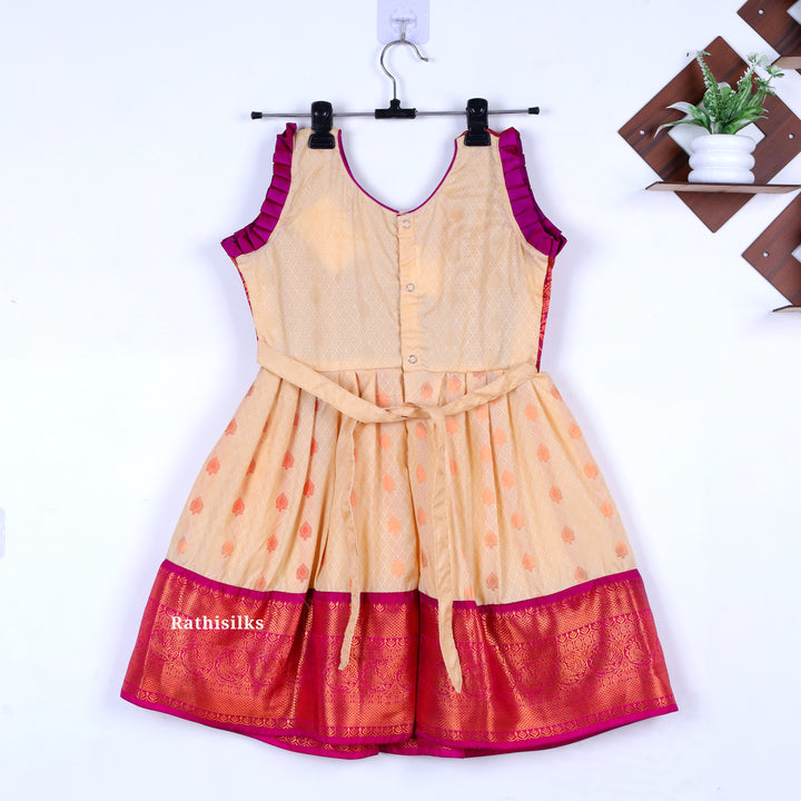 Girls’ Peach & Pink Brocade Yoke Frock