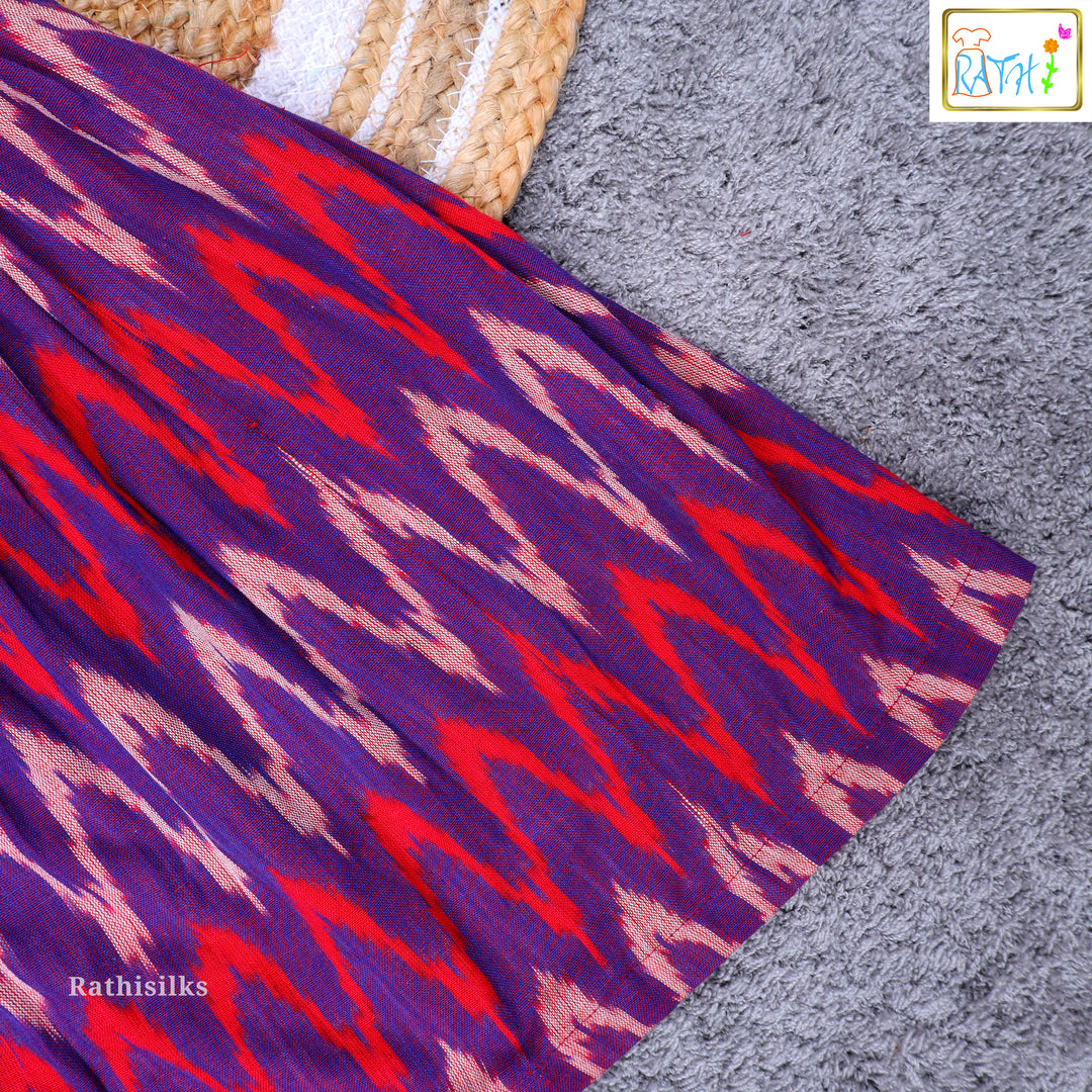 Elegant Purple & Red Ikat Cotton Frock