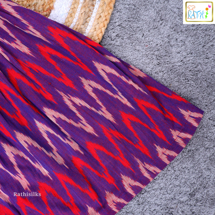 Elegant Purple & Red Ikat Cotton Frock
