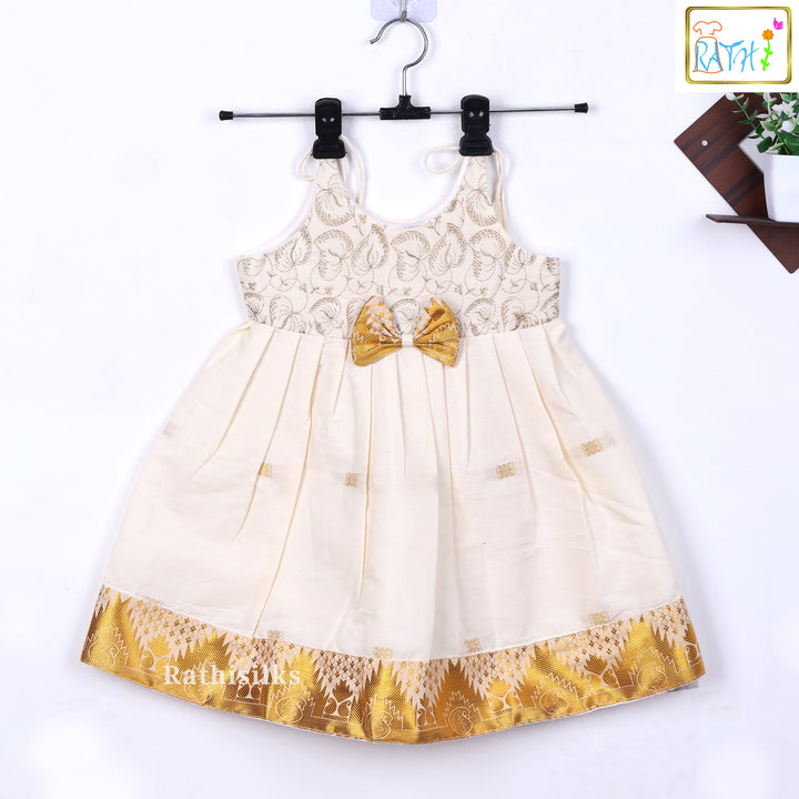 Cream Cotton Embroidered Frock