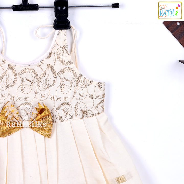 Cream Cotton Embroidered Frock
