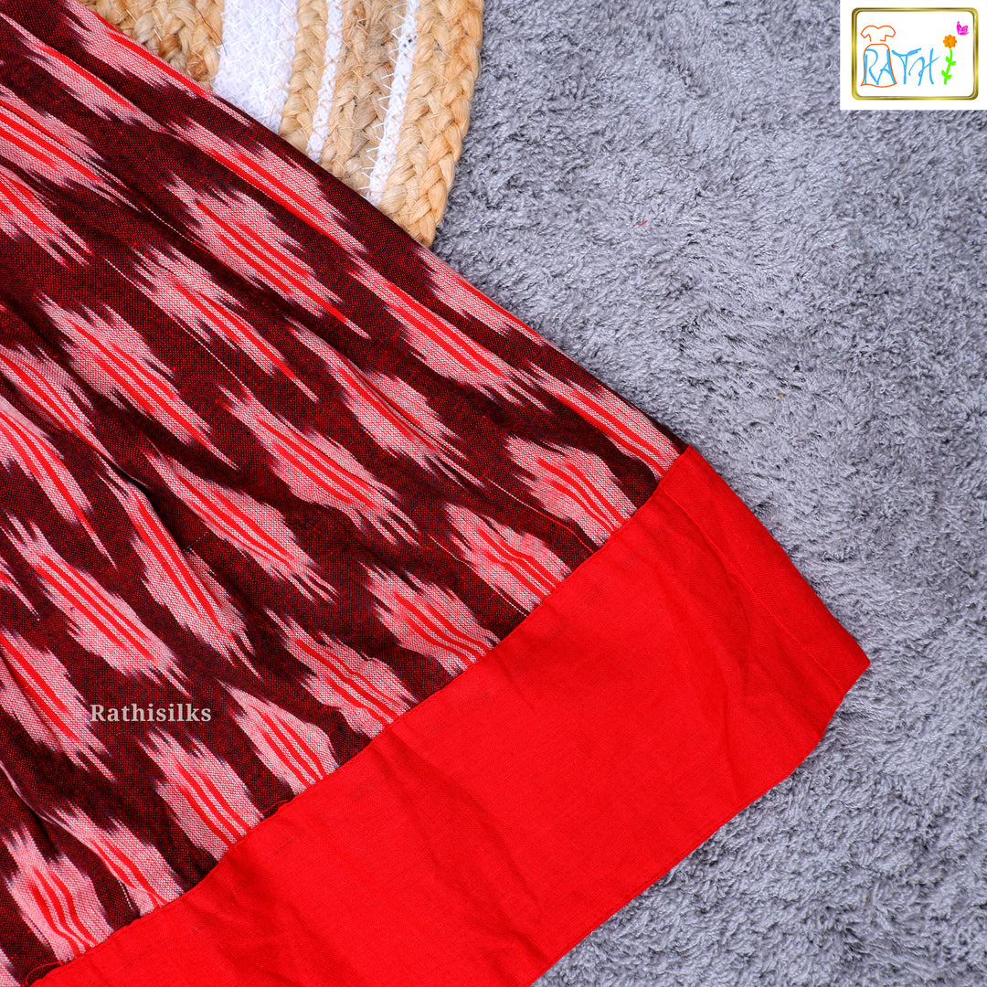 Elegant Maroon & Red Ikat Cotton Frock