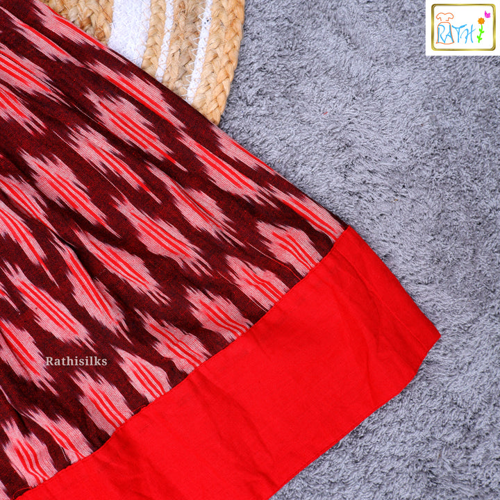 Elegant Maroon & Red Ikat Cotton Frock