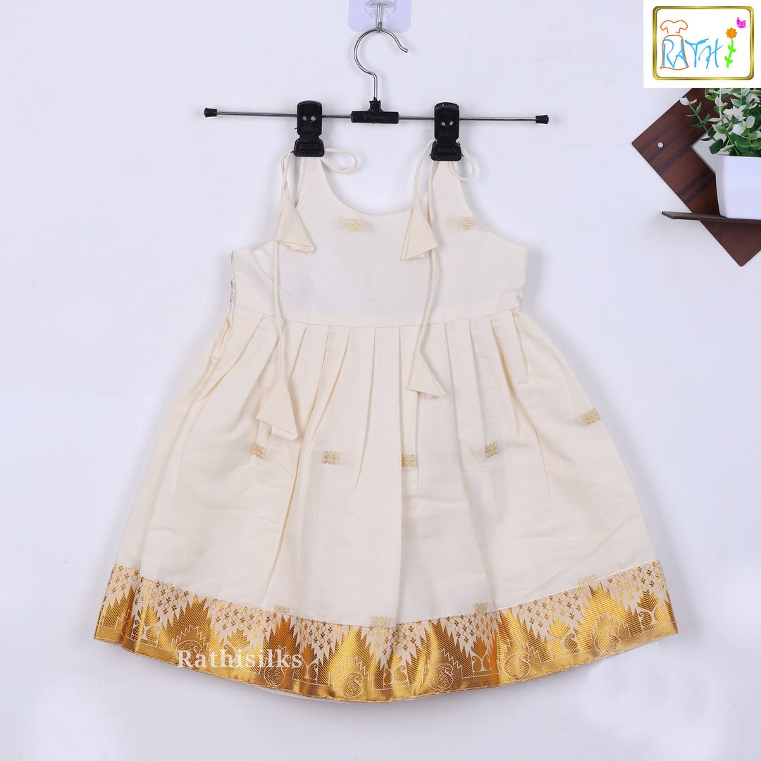 Cream Cotton Embroidered Frock