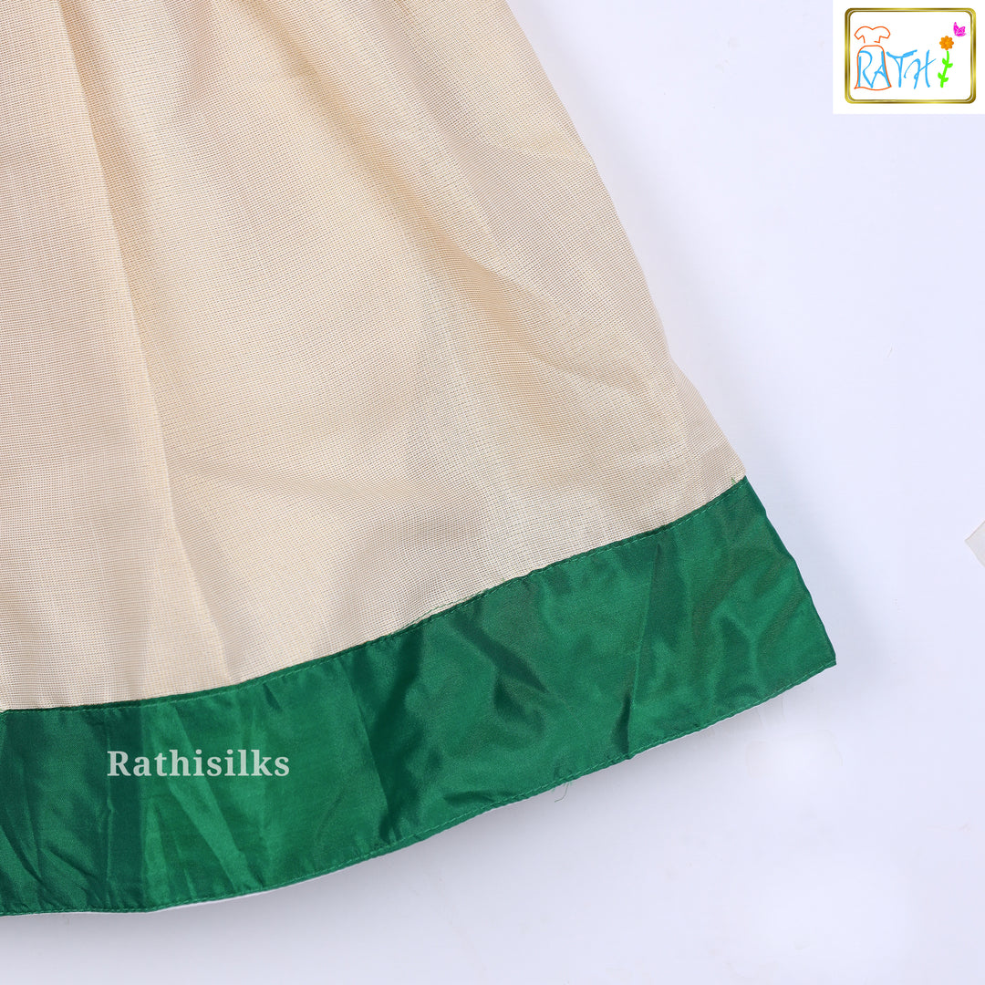 Cream & Green Cotton Embroidered Frock