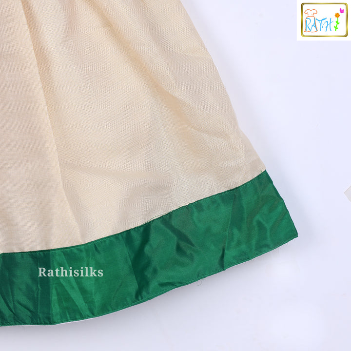 Cream & Green Cotton Embroidered Frock