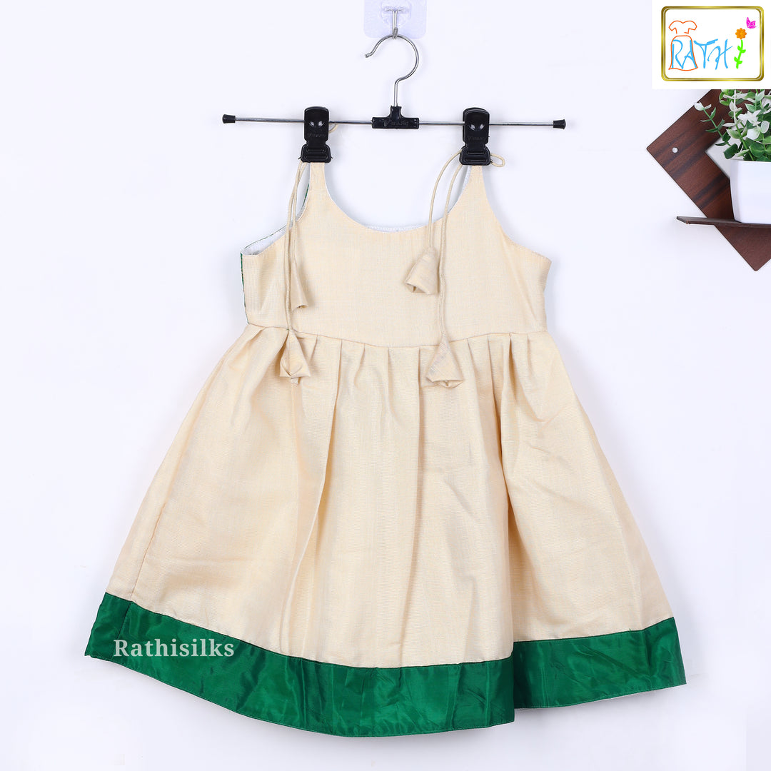 Cream & Green Cotton Embroidered Frock