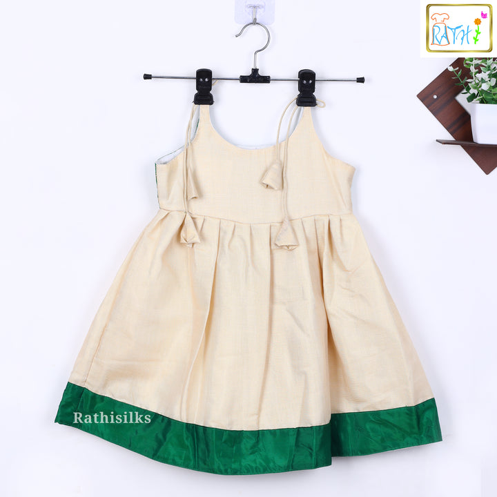 Cream & Green Cotton Embroidered Frock