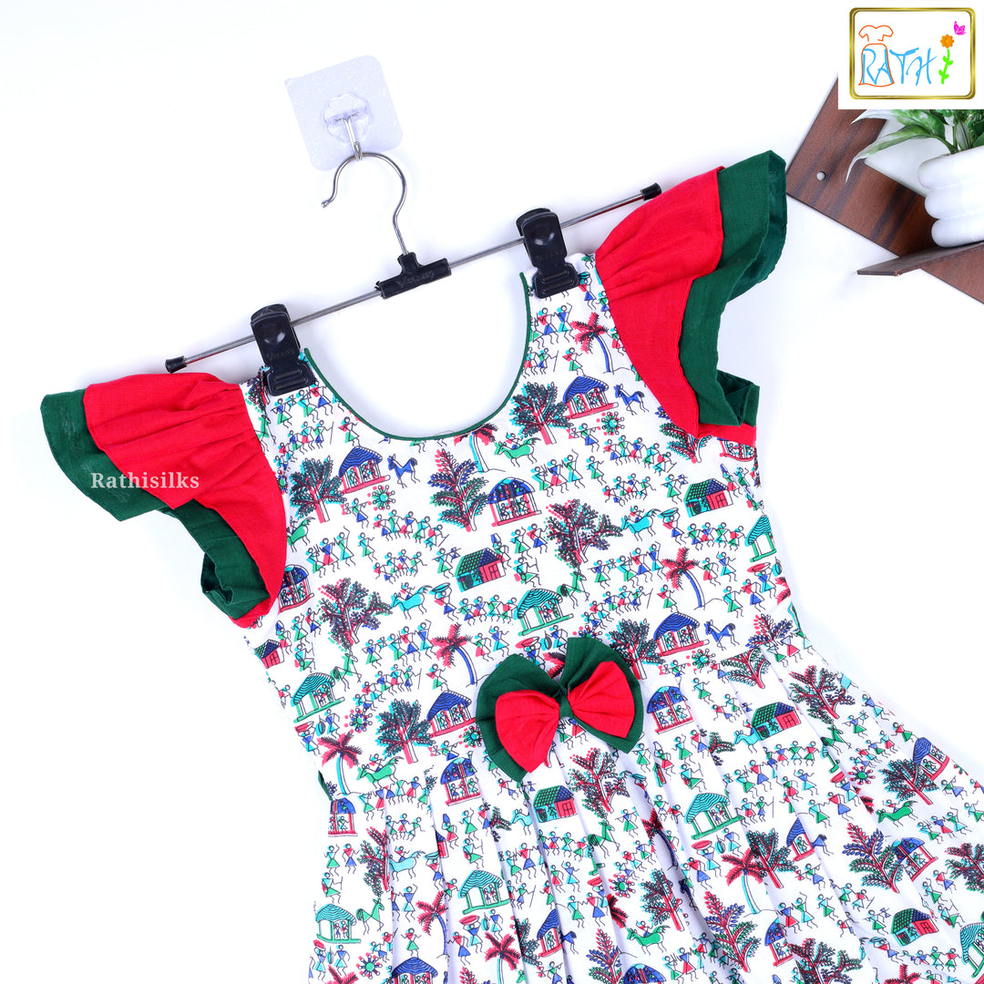 Girls’ Mangalagiri Cotton Village Print Frock
