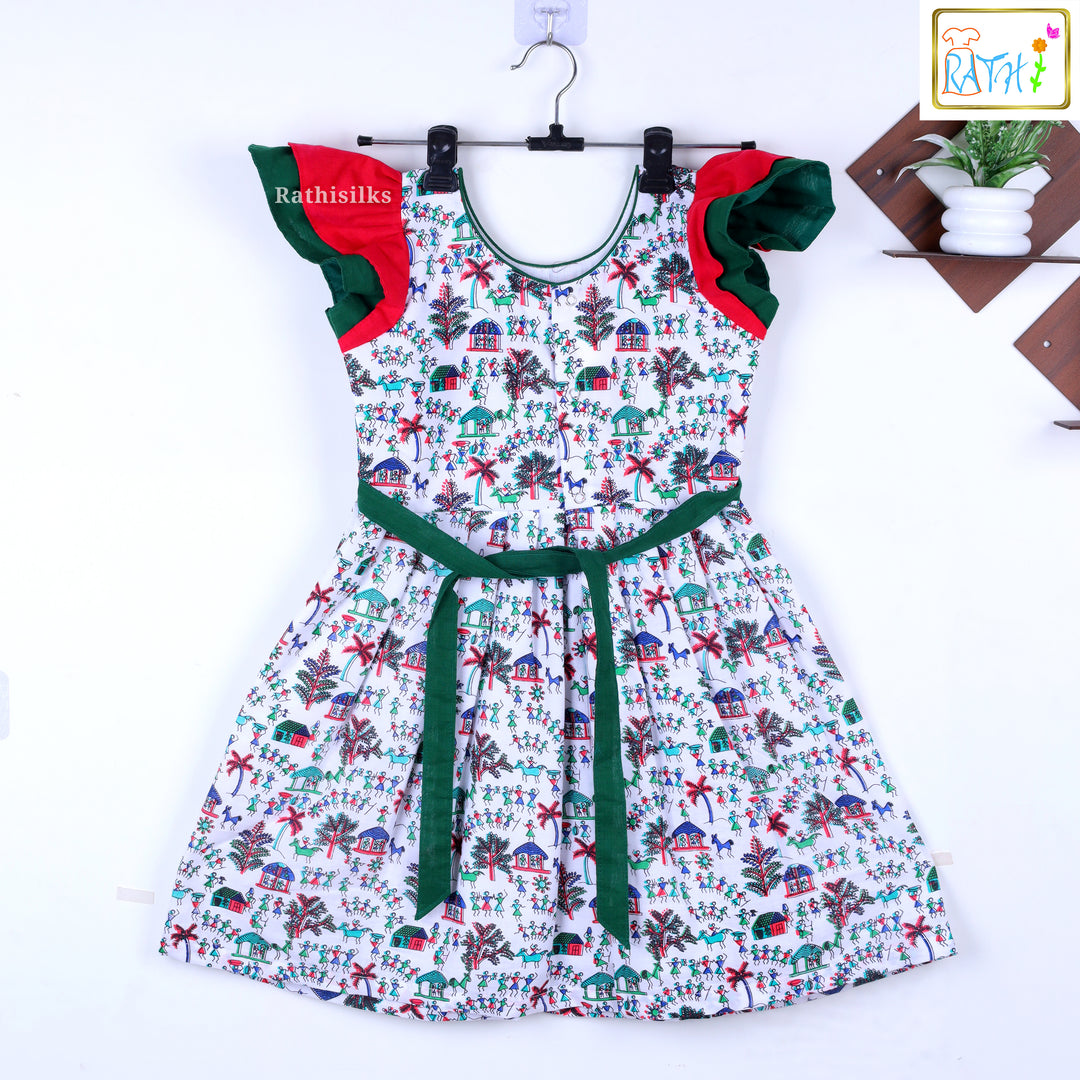 Girls’ Mangalagiri Cotton Village Print Frock