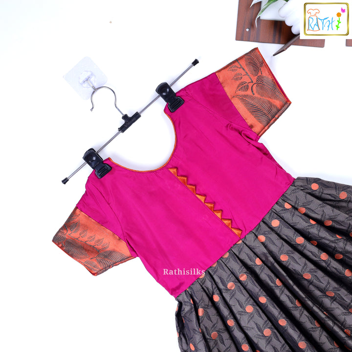 Girls’ Magenta & Grey Art Silk Frock