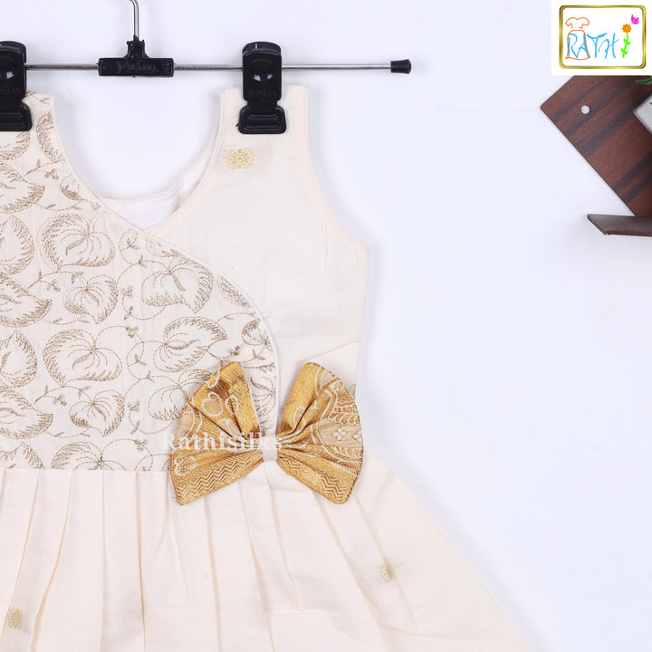 Cream Cotton Embroidered Frock