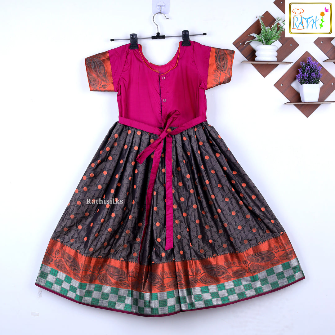 Girls’ Magenta & Grey Art Silk Frock