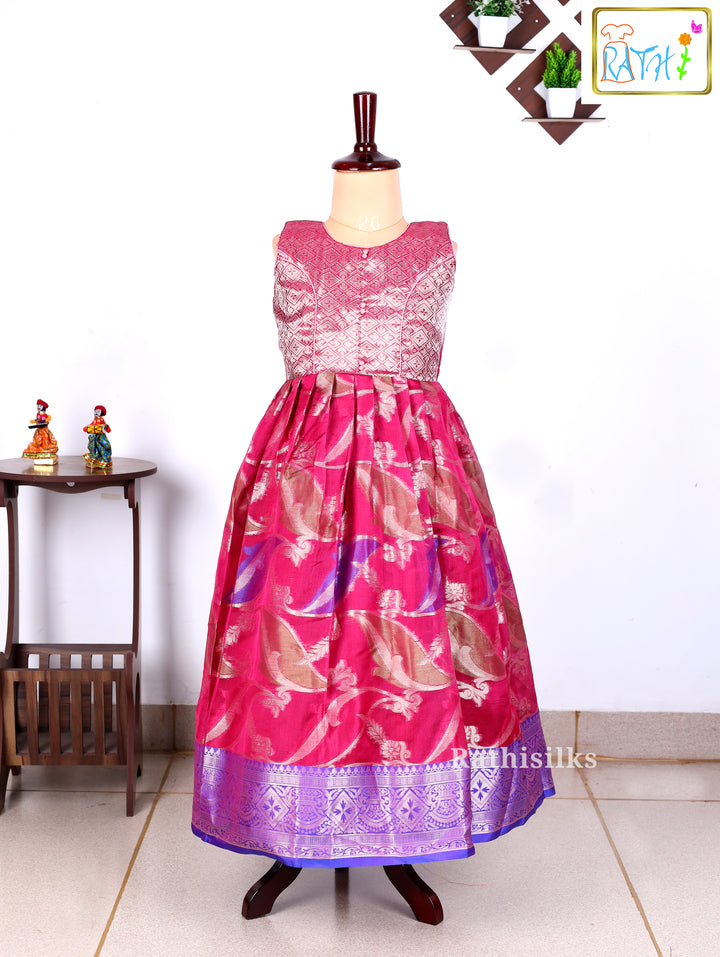 Pink Art Silk Traditional Party Frock