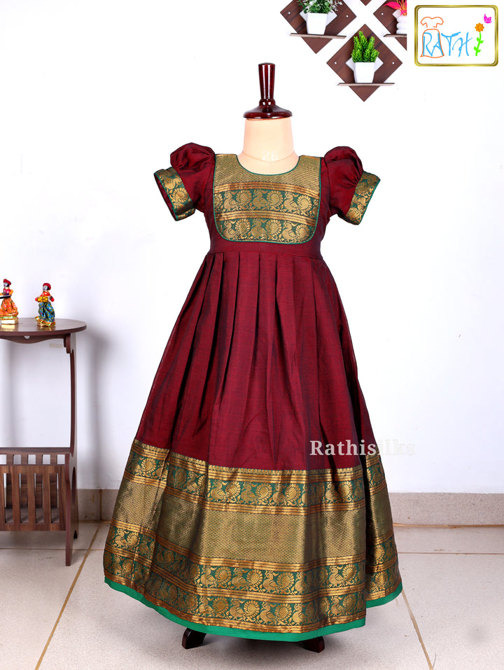 Maroon Narayanapet Cotton Long Frock