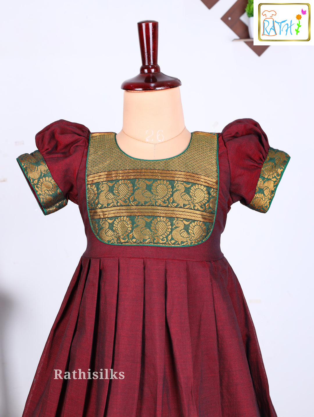 Maroon Narayanapet Cotton Long Frock