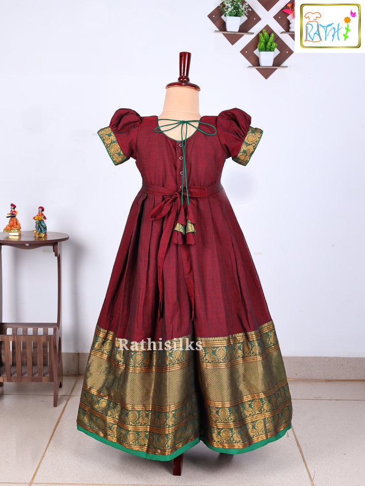 Maroon Narayanapet Cotton Long Frock