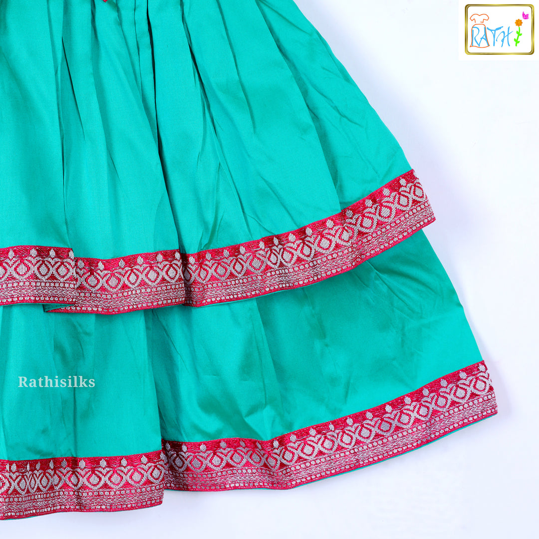 Green & Pink Sleeveless Layered Frock