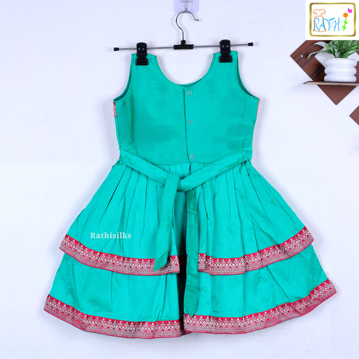 Green & Pink Sleeveless Layered Frock