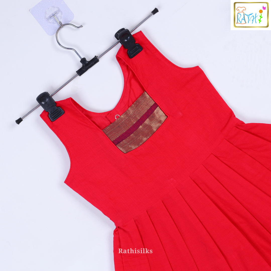 Bright Red & Blue Cotton Short Frock