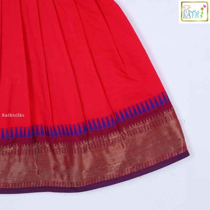 Bright Red & Blue Cotton Short Frock