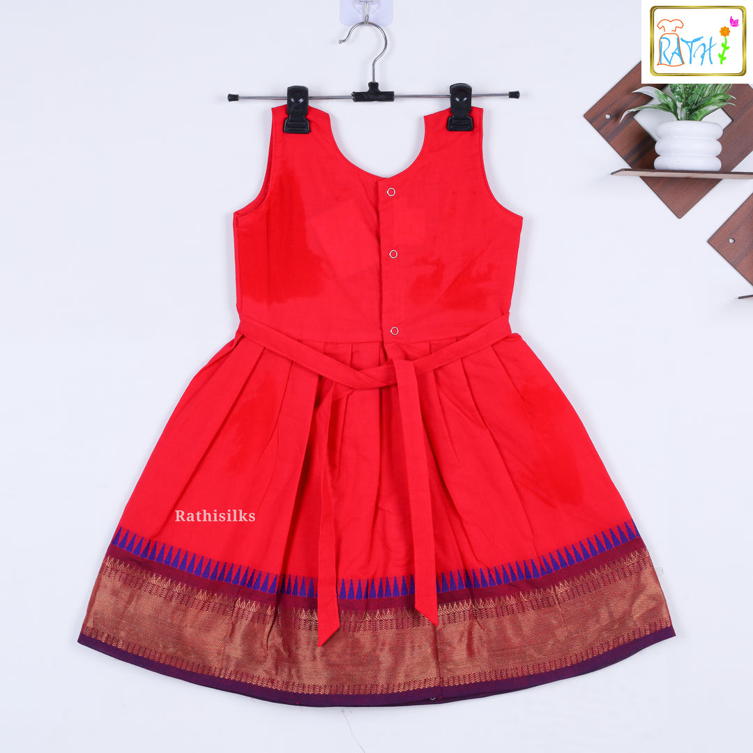 Bright Red & Blue Cotton Short Frock