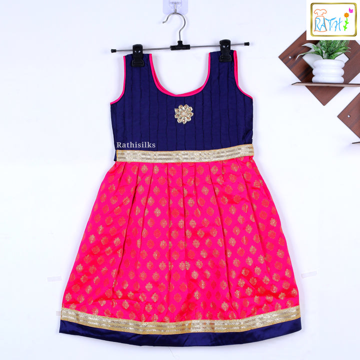 Pink & Blue Cotton Short Frock