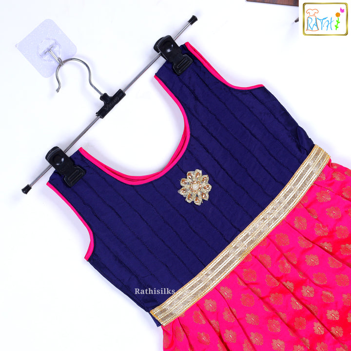 Pink & Blue Cotton Short Frock
