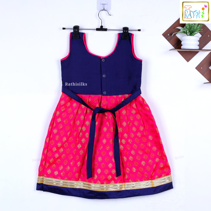 Pink & Blue Cotton Short Frock