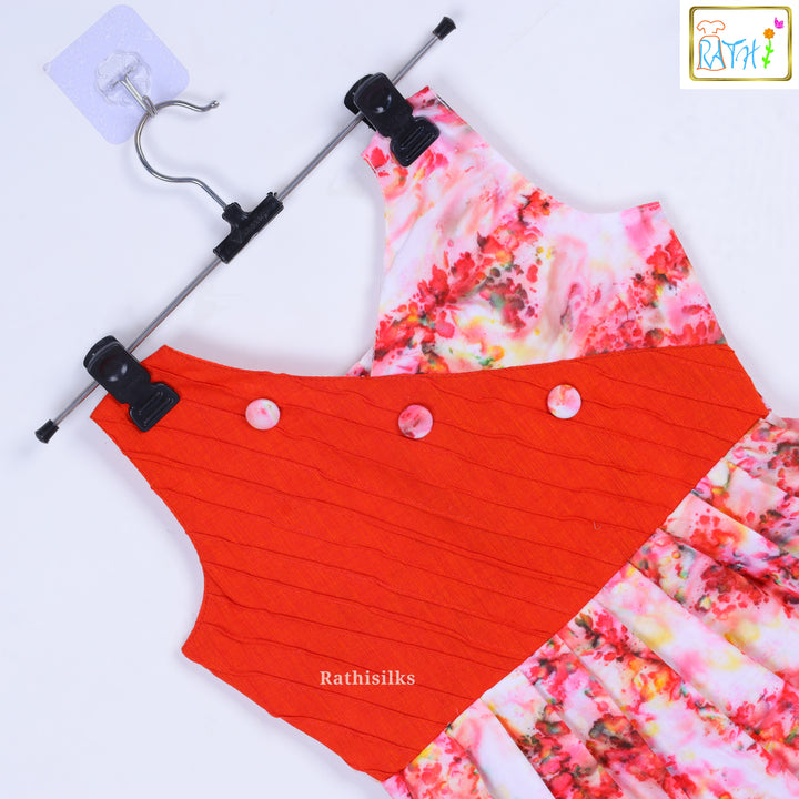Orange & Multicolor Cotton Printed Frock