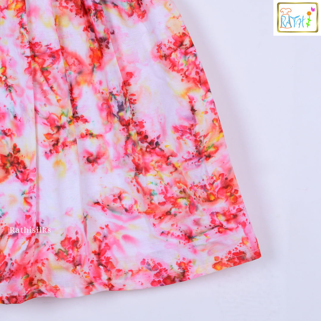 Orange & Multicolor Cotton Printed Frock