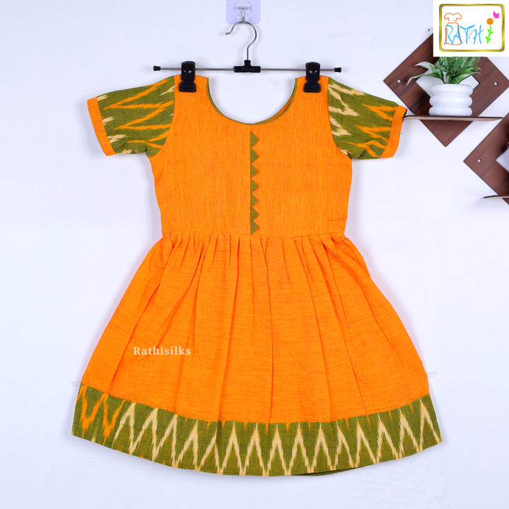 Orange & Green Ikat Cotton Frock