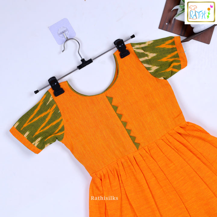 Orange & Green Ikat Cotton Frock