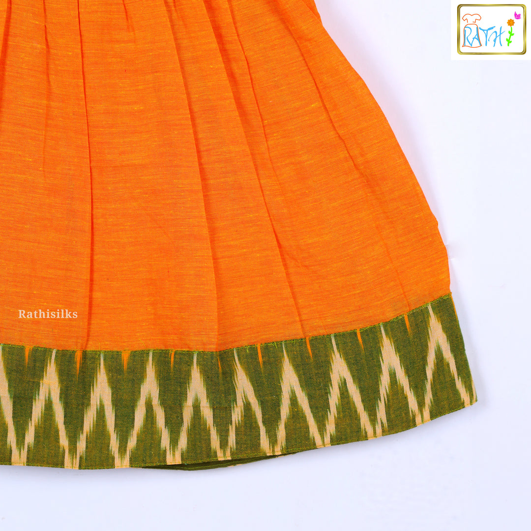 Orange & Green Ikat Cotton Frock