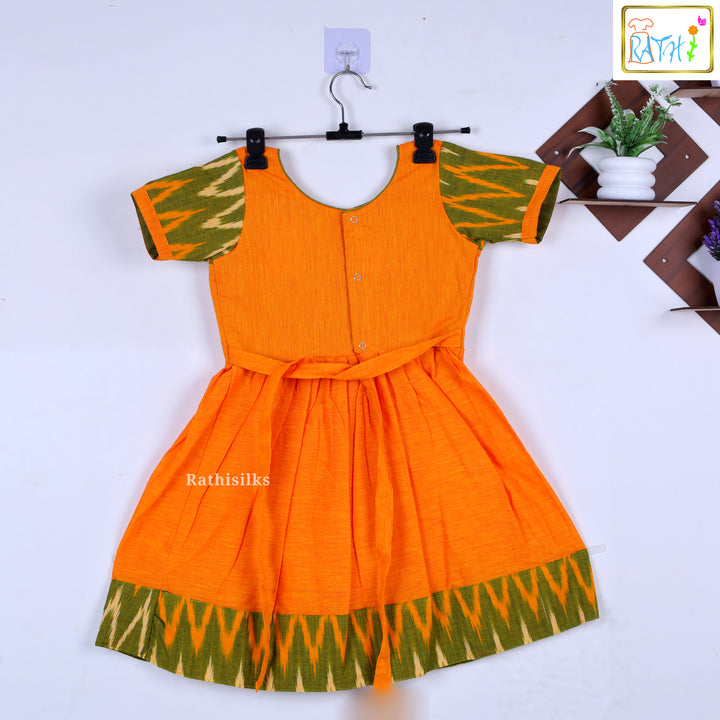 Orange & Green Ikat Cotton Frock