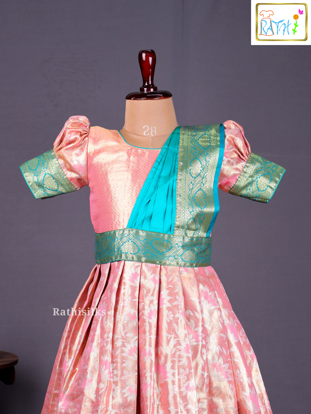 Girls’ Saree Dress with Contrast Davani