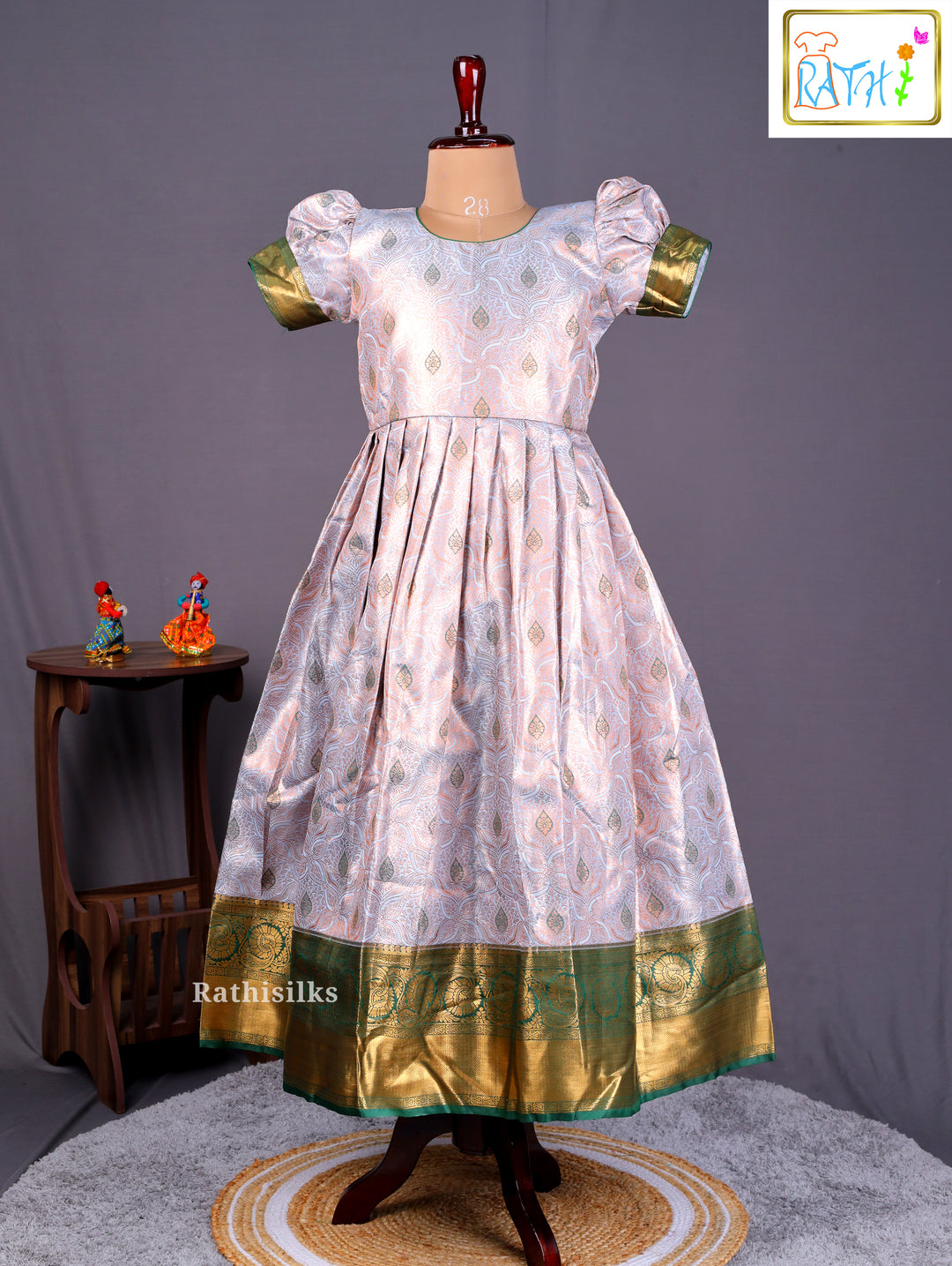 Girls’ Saree Dress with Green Davani