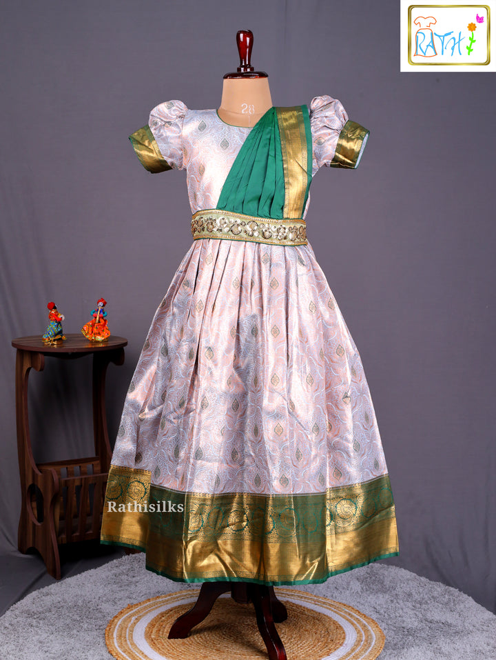 Girls’ Saree Dress with Green Davani